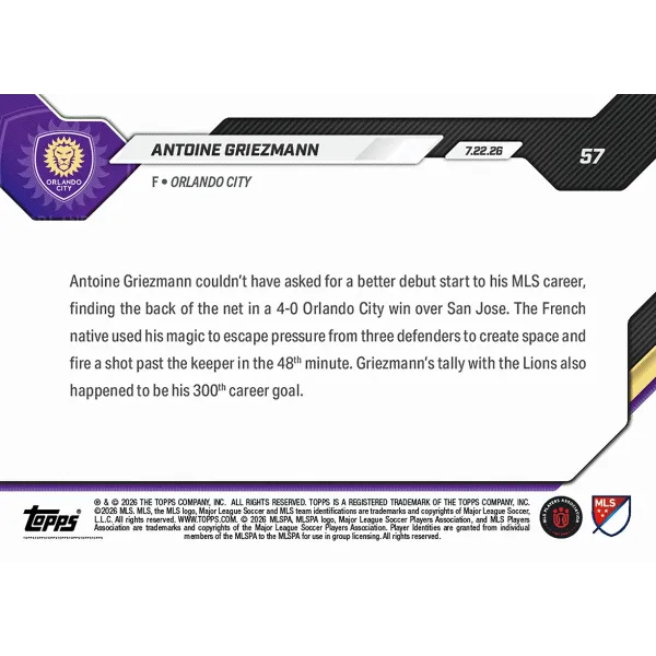 Antoine Griezmann - 2026 MLS Topps NOW® - Card 57