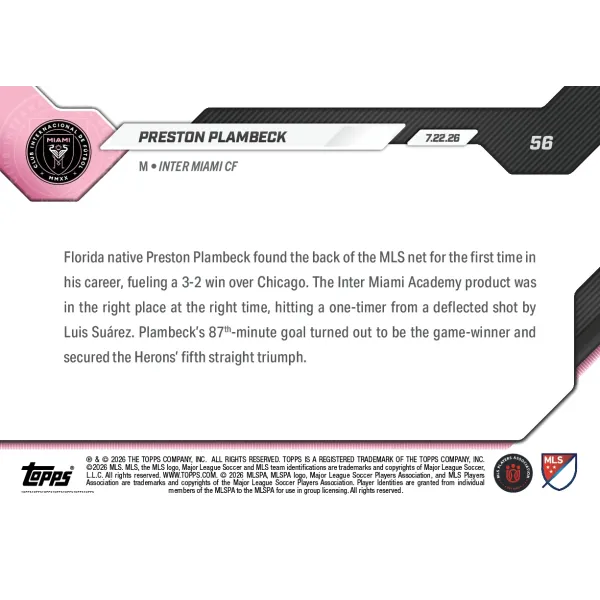 Preston Plambeck - 2026 MLS Topps NOW® - Card 56